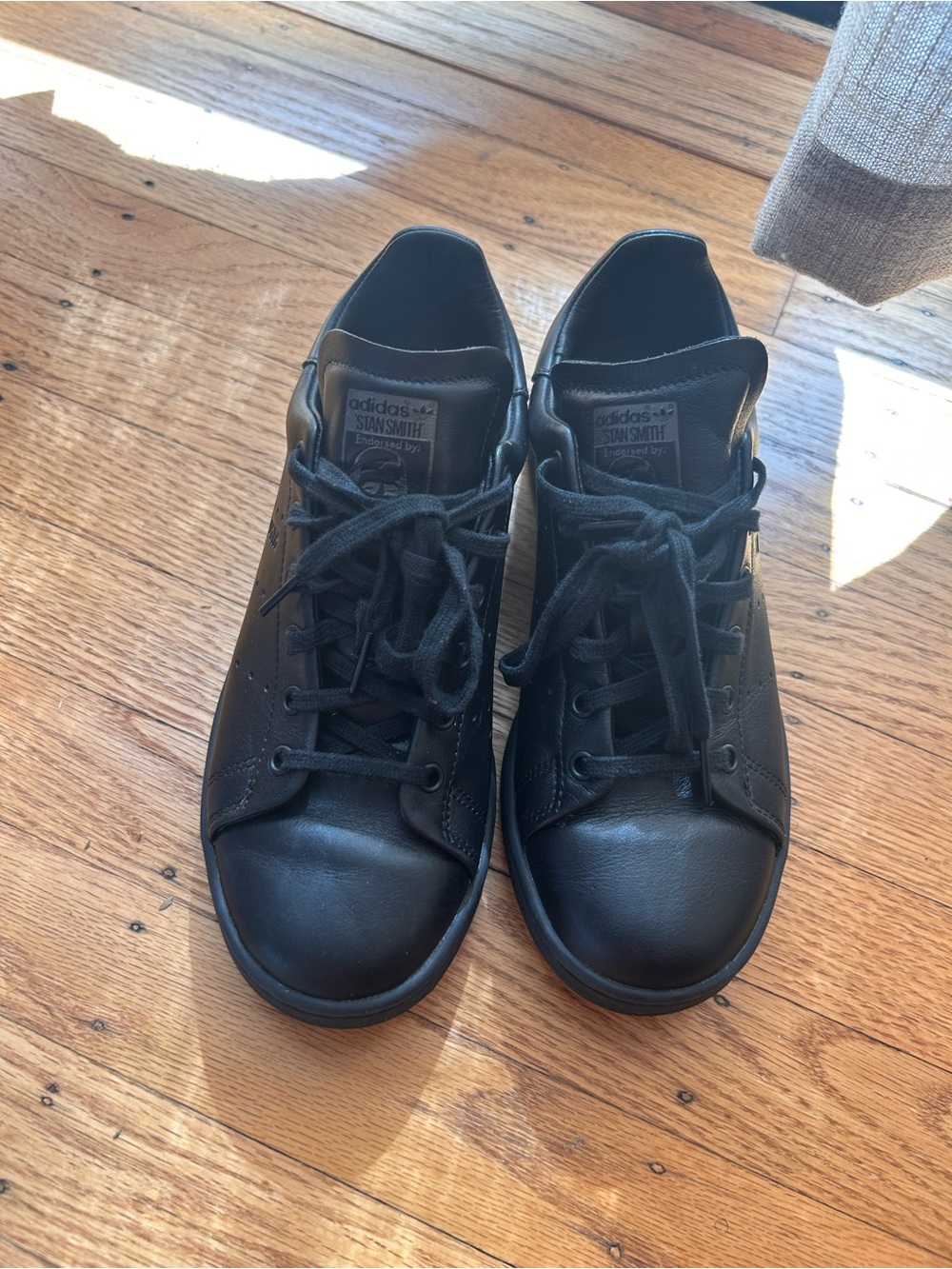 adidas Black Leather Stan Smith Low-Top Sneakers